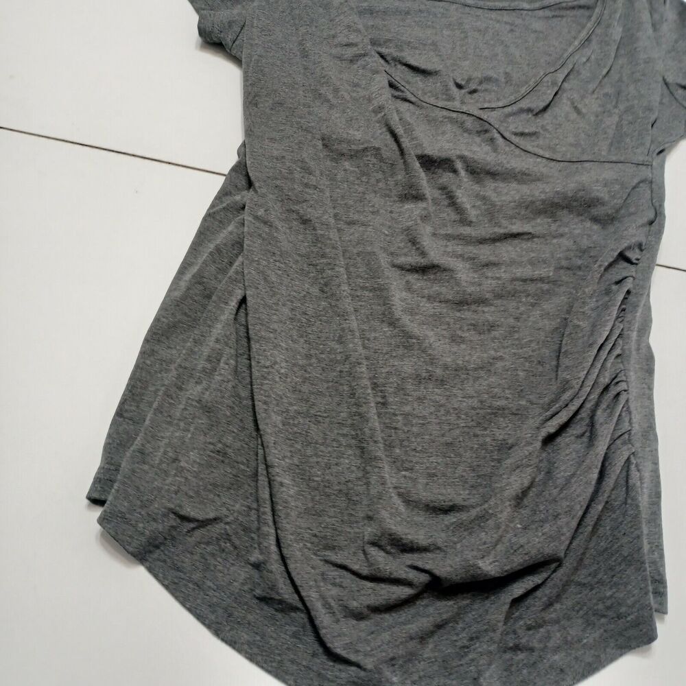Maternity Women Med. Blouse Grey Short Sleeve Nursing Top Fitted Overlay Stretch - Picture 11 of 12